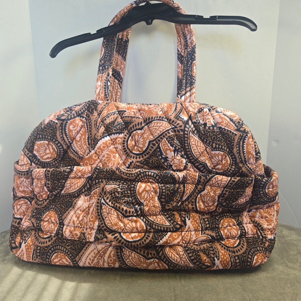 Vera Bradley Peach and Navy Paisley Quilted Travel Bag